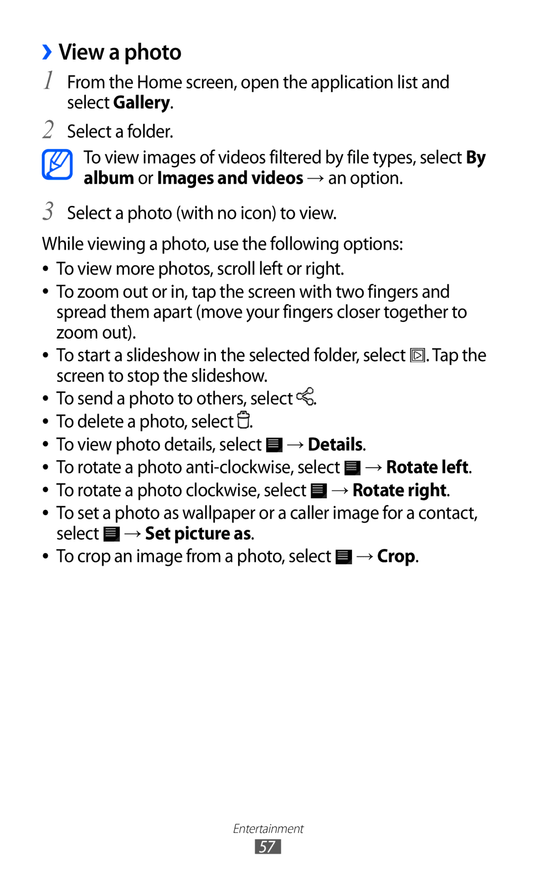 Samsung GT-P7510 user manual ››View a photo, Select a photo with no icon to view 