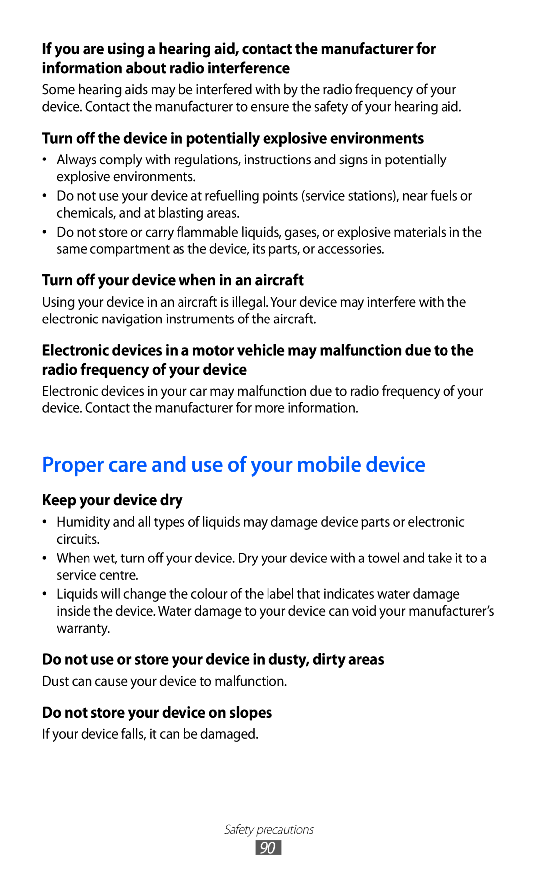 Samsung GT-P7510 user manual Proper care and use of your mobile device 