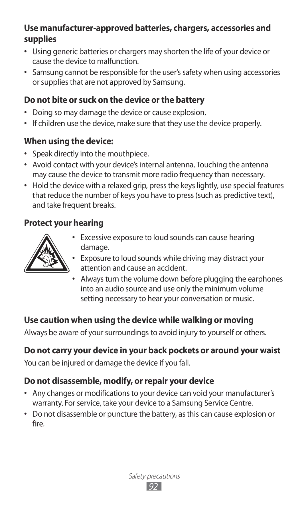 Samsung GT-P7510 user manual Do not bite or suck on the device or the battery 