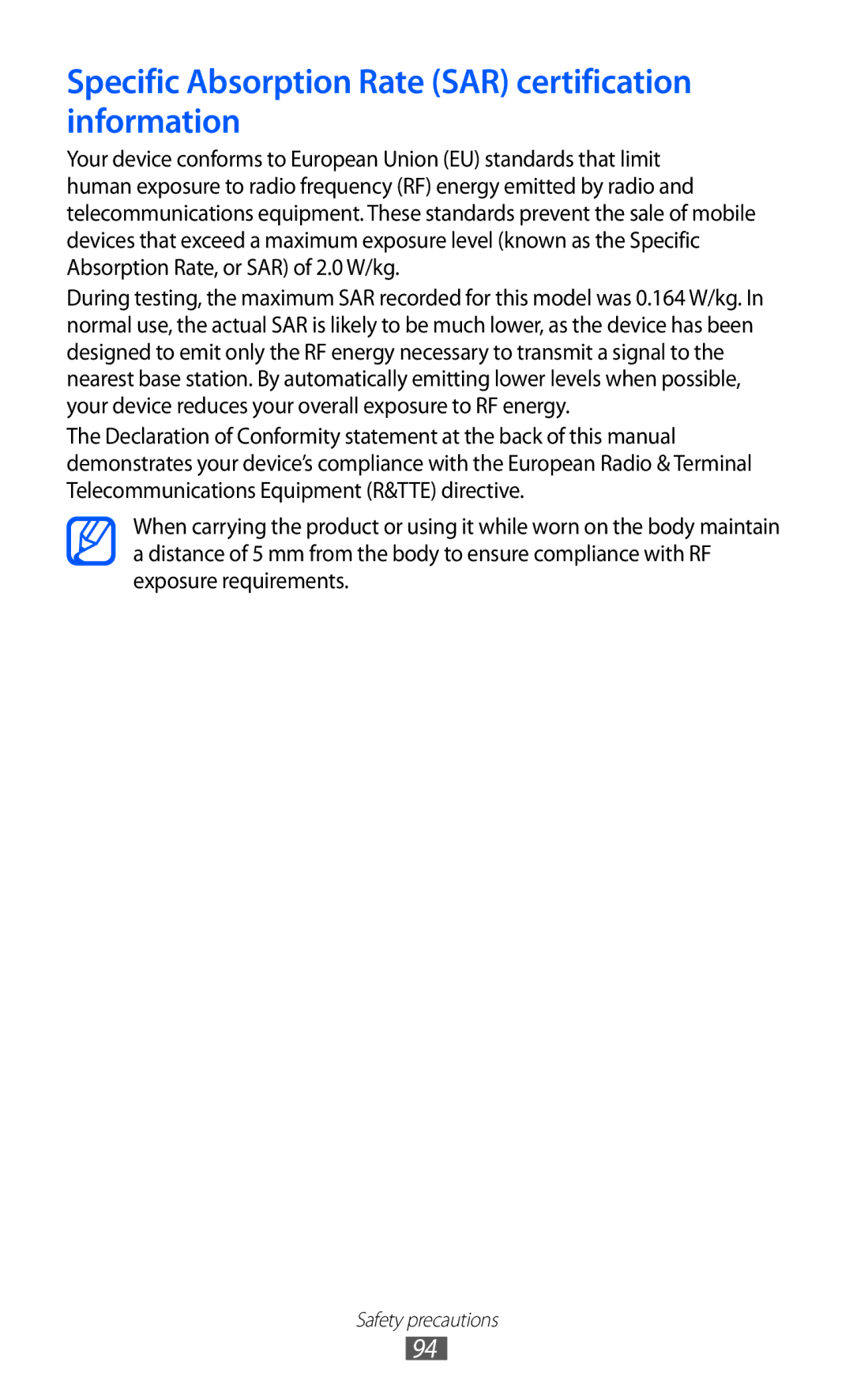 Samsung GT-P7510 user manual Specific Absorption Rate SAR certification information 