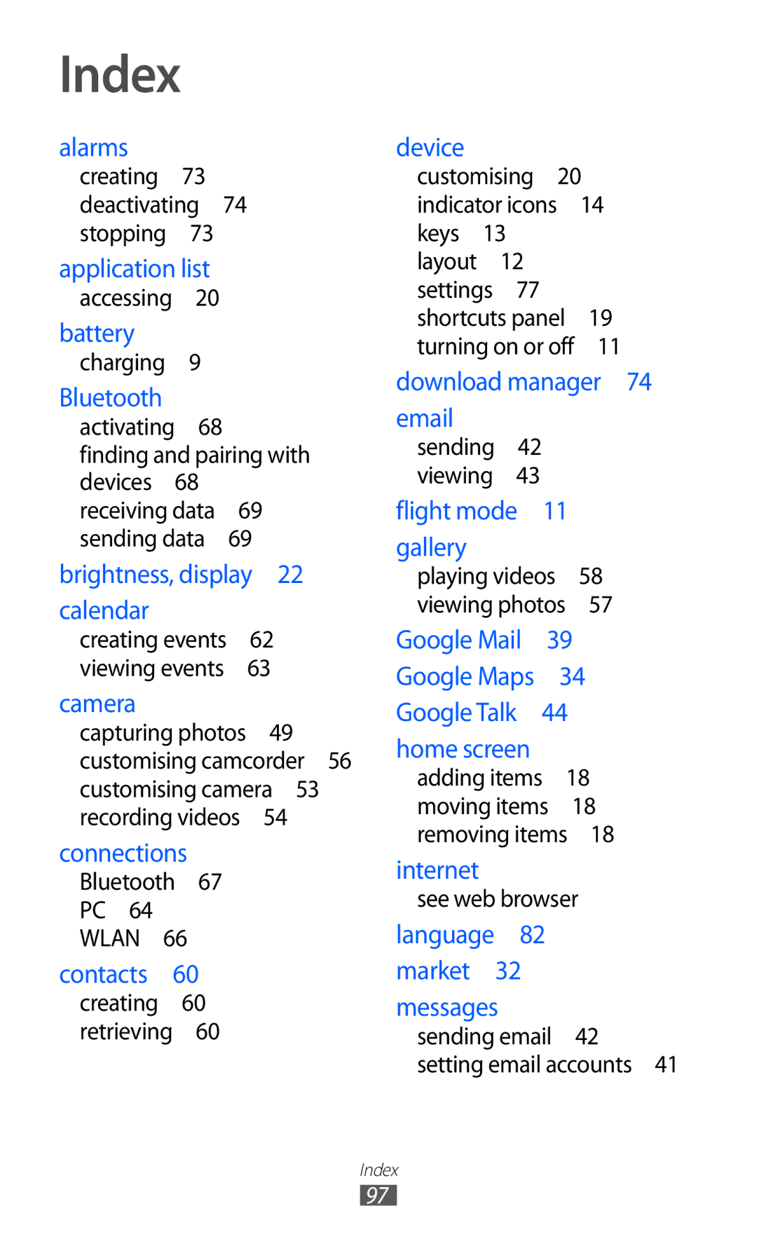 Samsung GT-P7510 user manual Index 