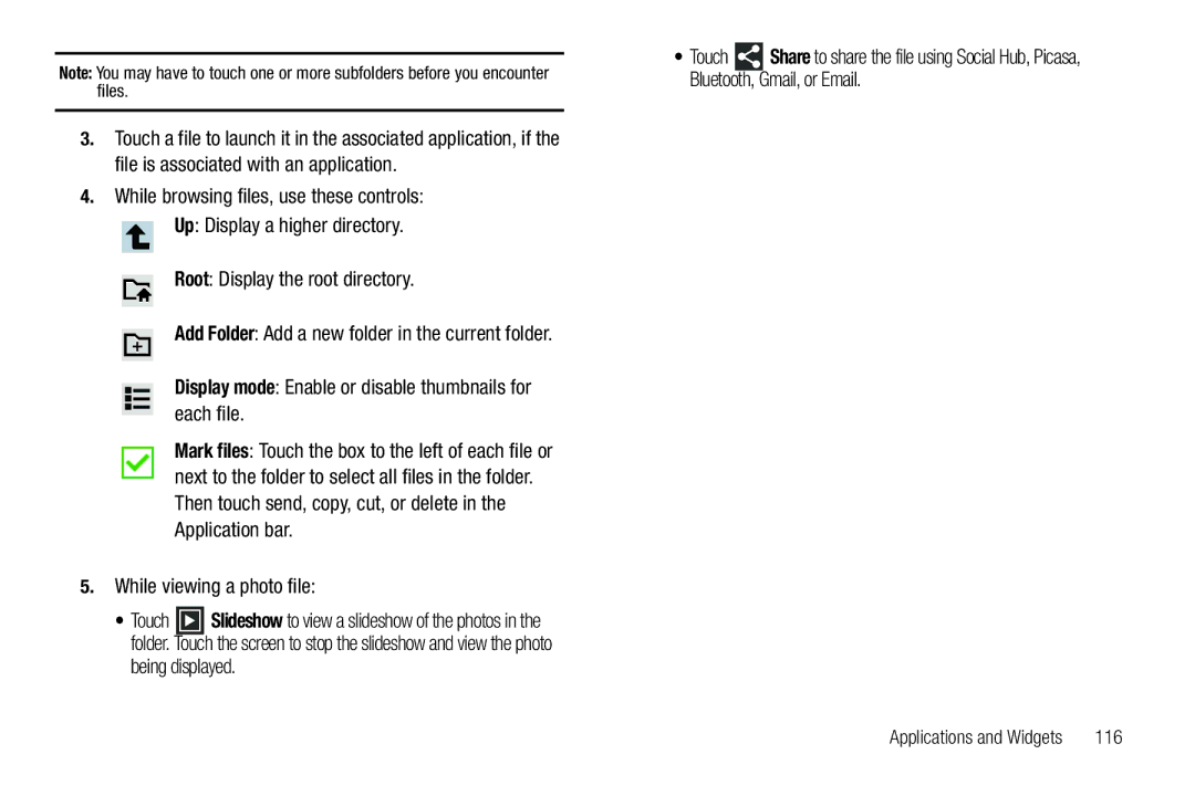 Samsung GT-P7510 user manual While viewing a photo file, 116 