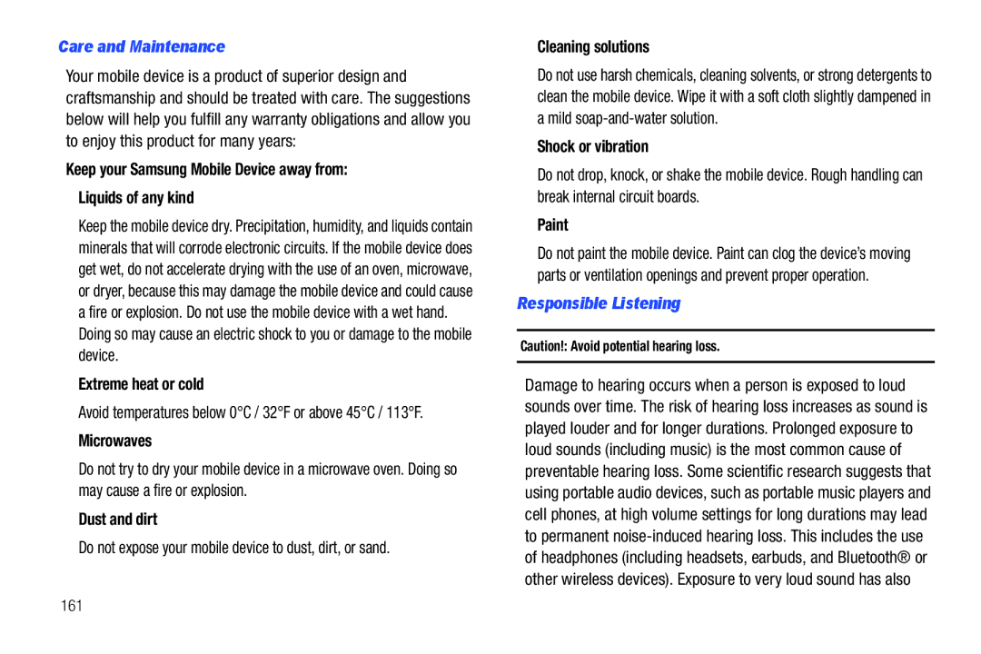 Samsung GT-P7510 user manual Care and Maintenance, Responsible Listening 