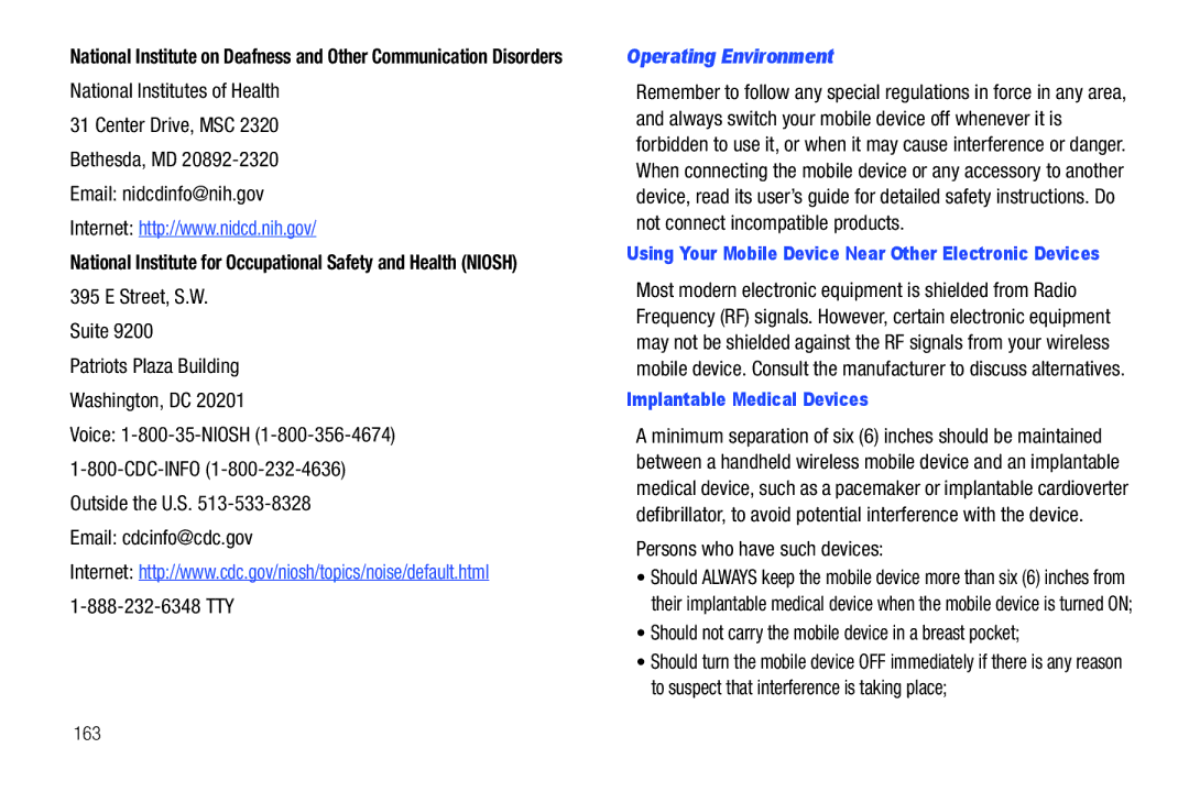 Samsung GT-P7510 user manual Operating Environment, Persons who have such devices, Implantable Medical Devices, 163 