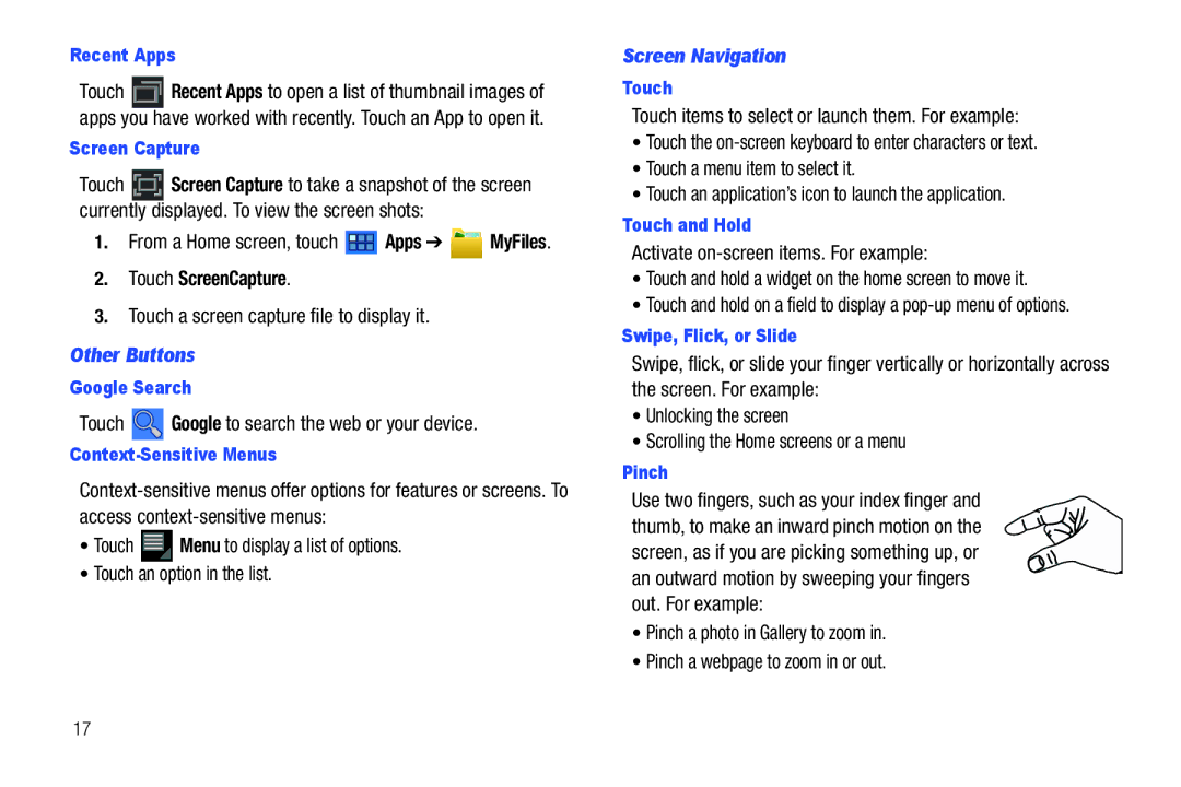 Samsung GT-P7510 user manual Touch ScreenCapture, Other Buttons, Screen Navigation 