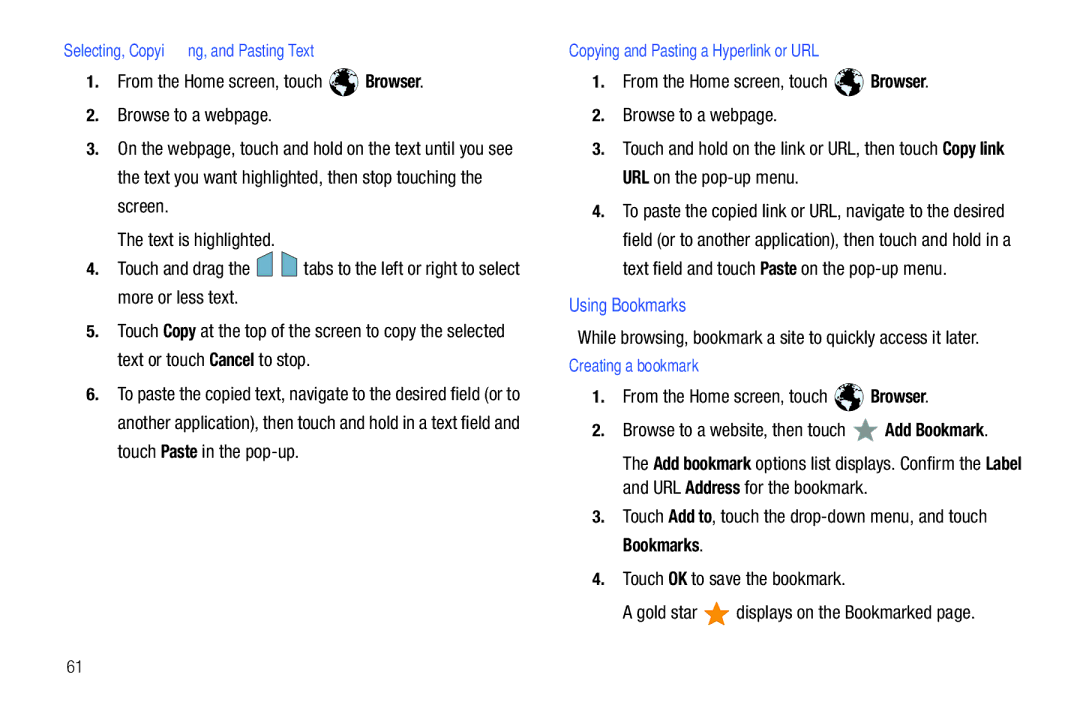 Samsung GT-P7510 Using Bookmarks, While browsing, bookmark a site to quickly access it later, Creating a bookmark 