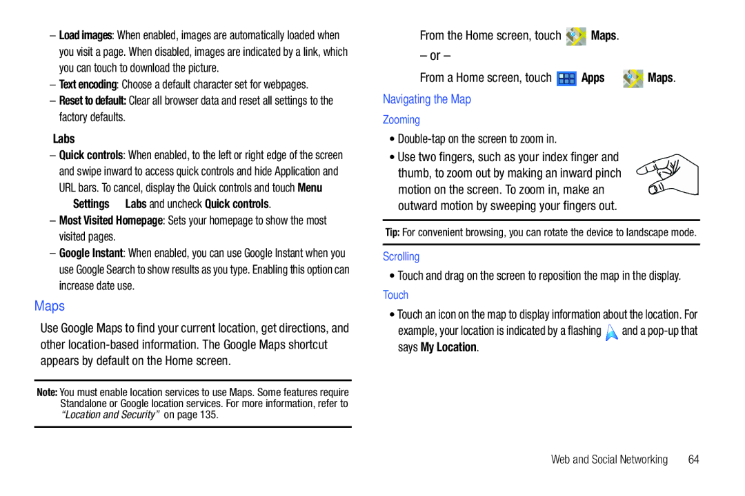 Samsung GT-P7510 user manual Maps, Labs, Navigating the Map, Zooming, Scrolling 