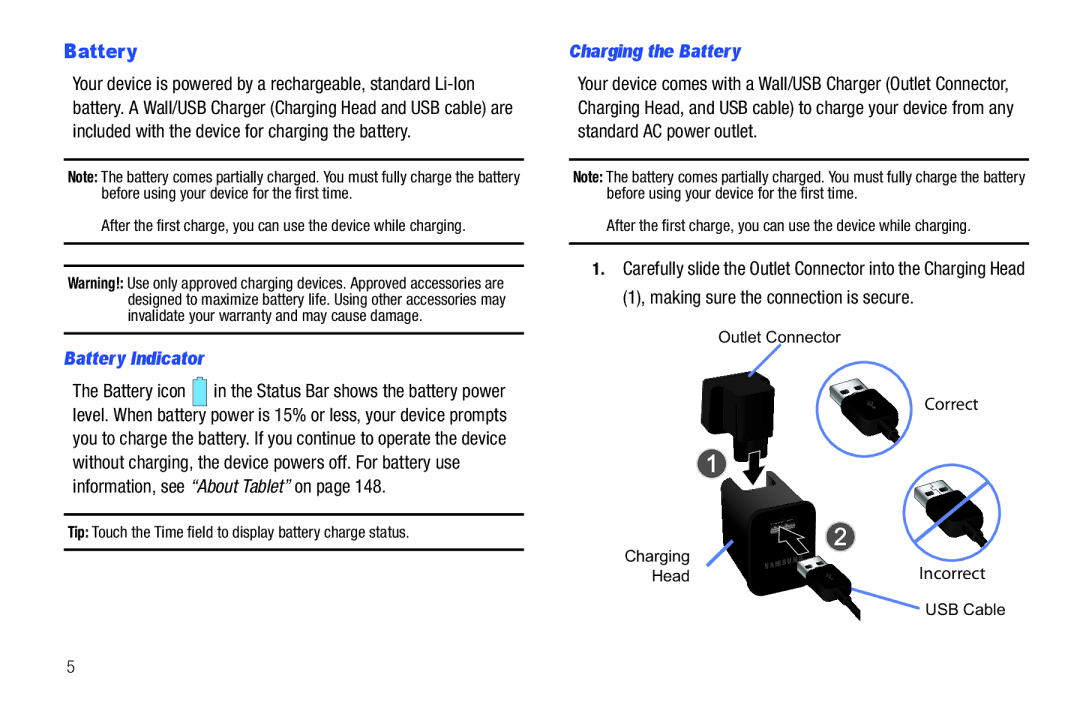 Samsung GT-P7510 user manual Battery Indicator, Charging the Battery 