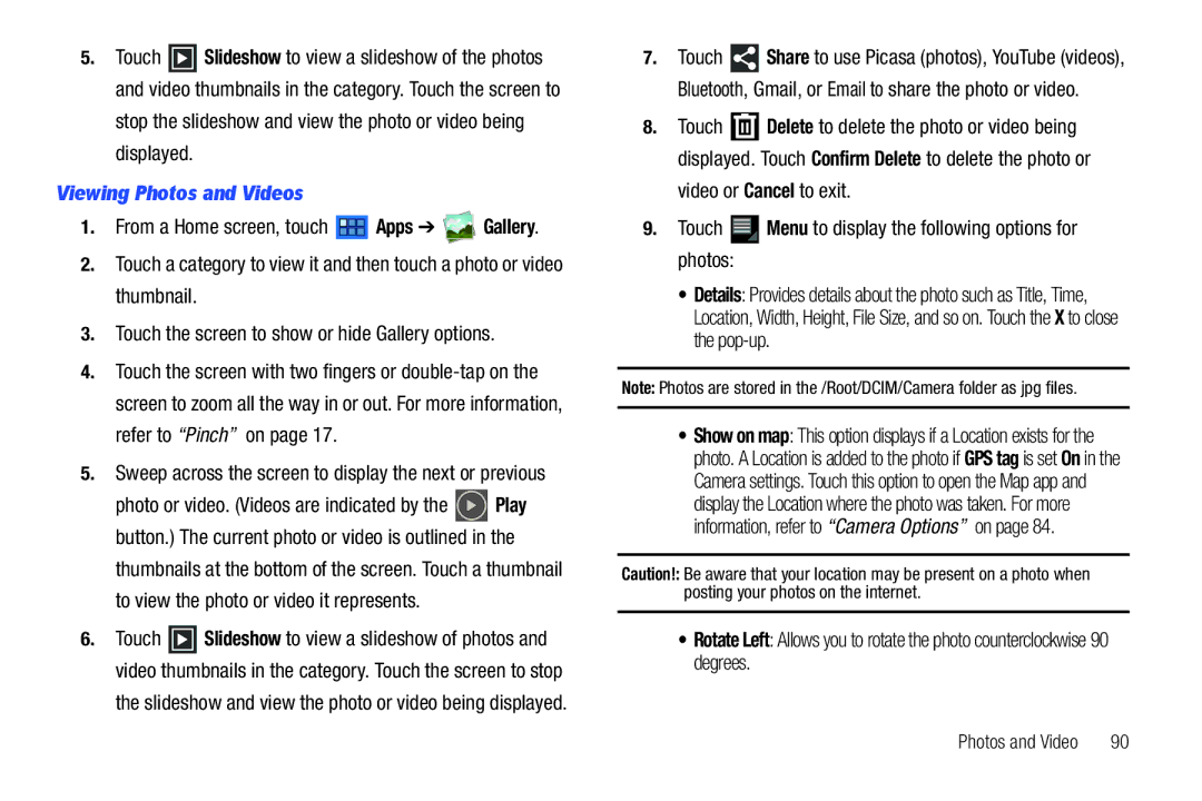 Samsung GT-P7510 user manual Viewing Photos and Videos 