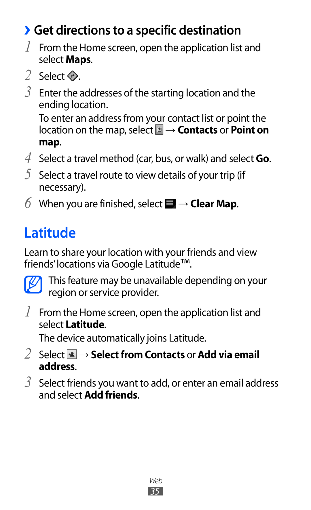 Samsung GT-P7510 user manual Latitude, ››Get directions to a specific destination 
