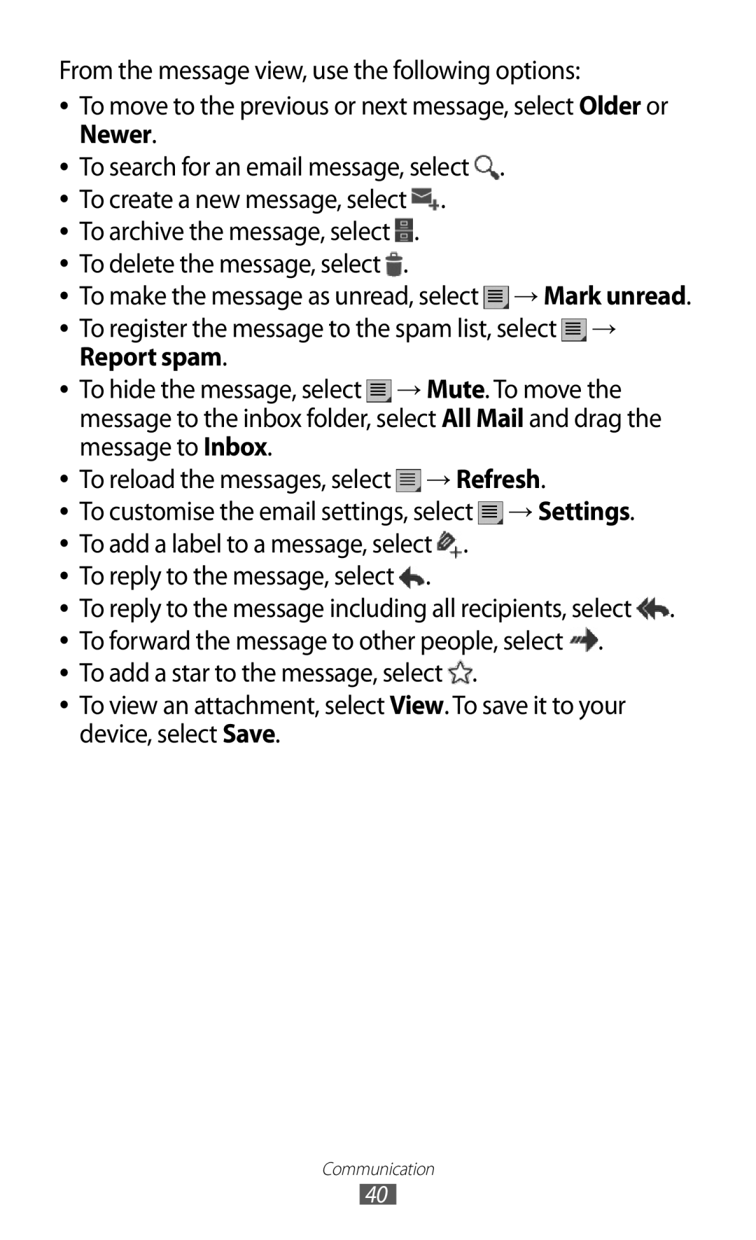 Samsung GT-P7510 user manual From the message view, use the following options 
