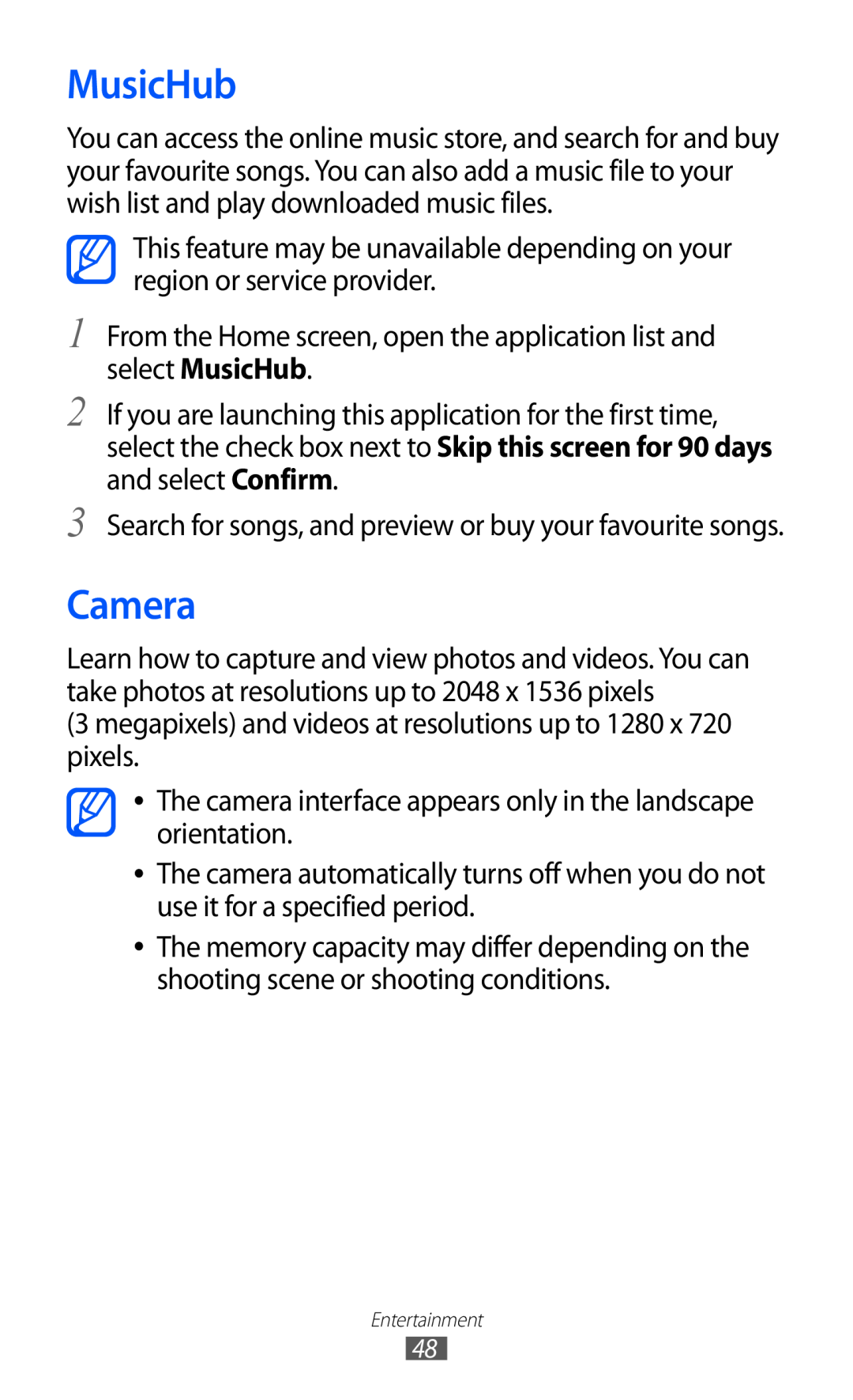 Samsung GT-P7510 user manual MusicHub, Camera 