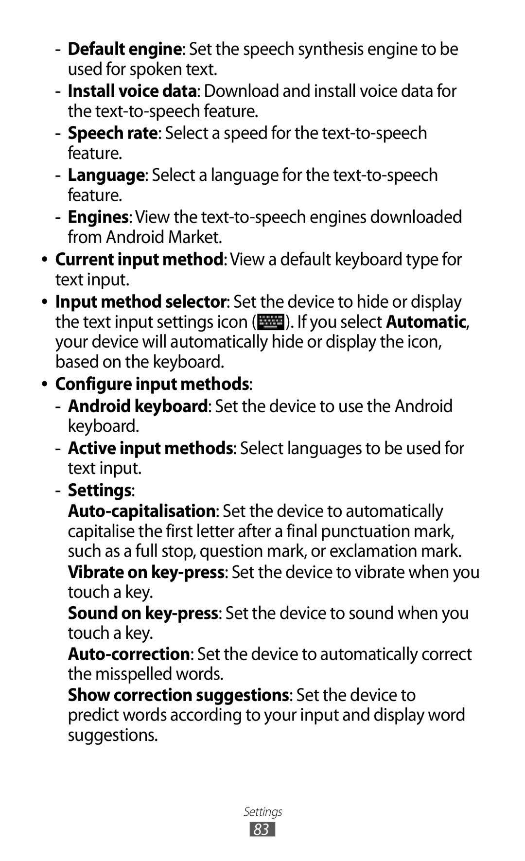 Samsung GT-P7510 user manual Configure input methods, Settings 