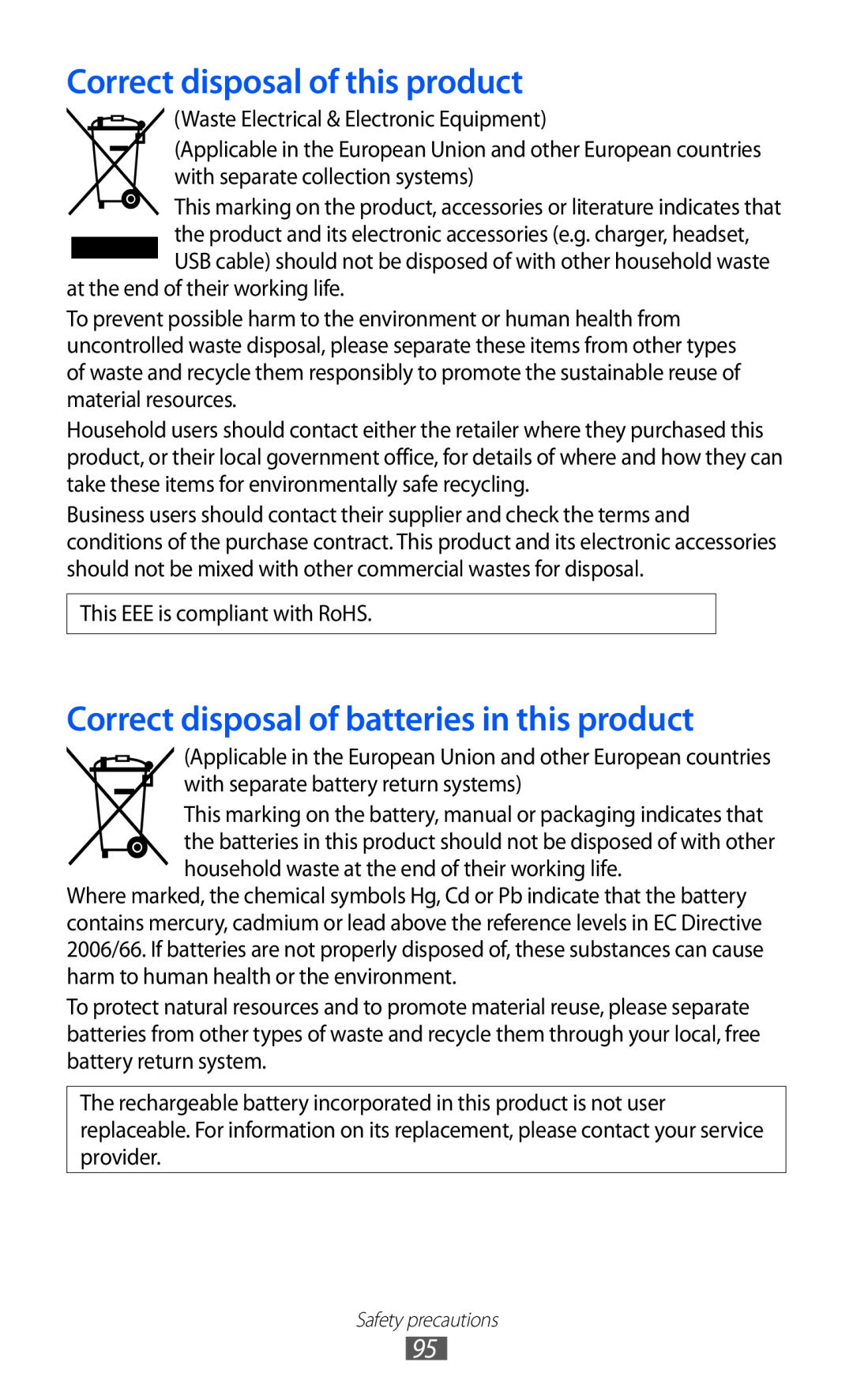 Samsung GT-P7510 user manual Correct disposal of this product, Correct disposal of batteries in this product 