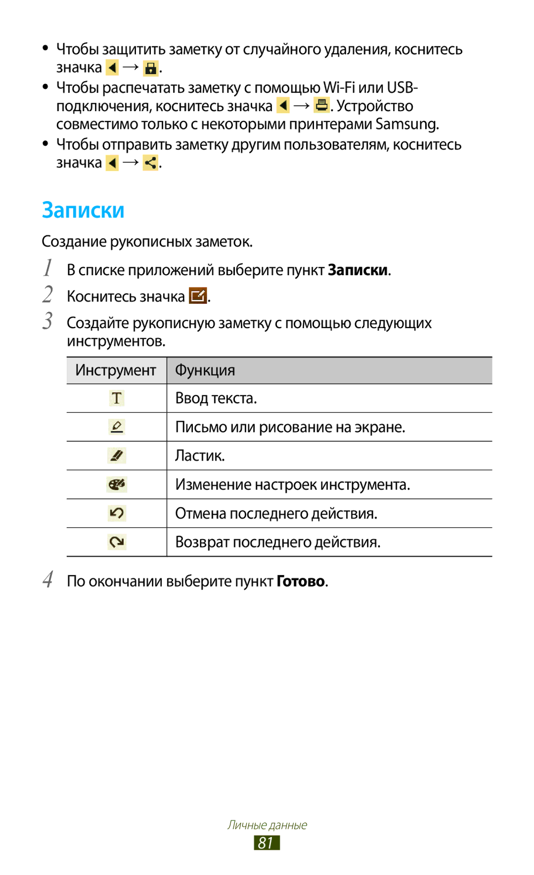 Samsung GT-P7510FKASER, GT-P7510UWASER, GT-P7510FKDSER, GT-P7510ZWDSER, GT-P7510ZWASER, GT-P7510UWDSER manual Записки 