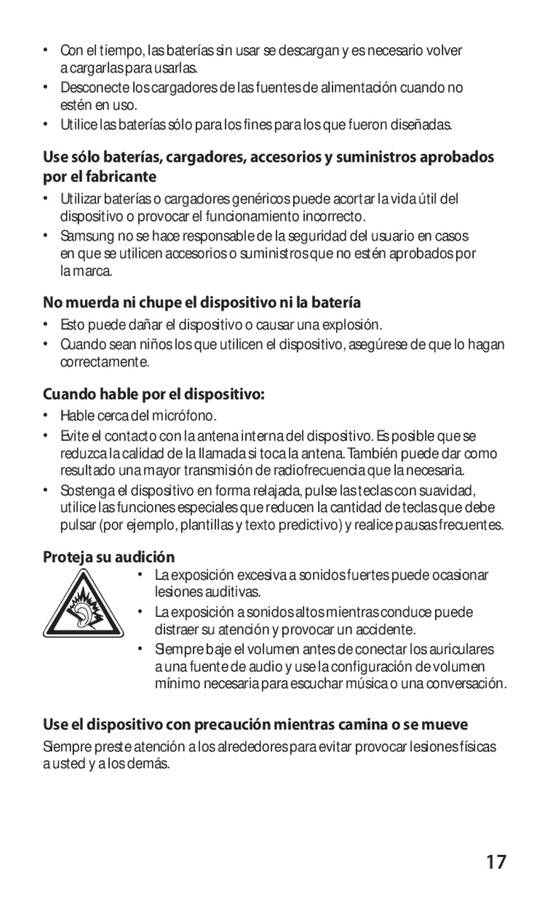 Samsung GT-P7510FKDFOP, GT-P7510UWDFOP No muerda ni chupe el dispositivo ni la batería, Cuando hable por el dispositivo 