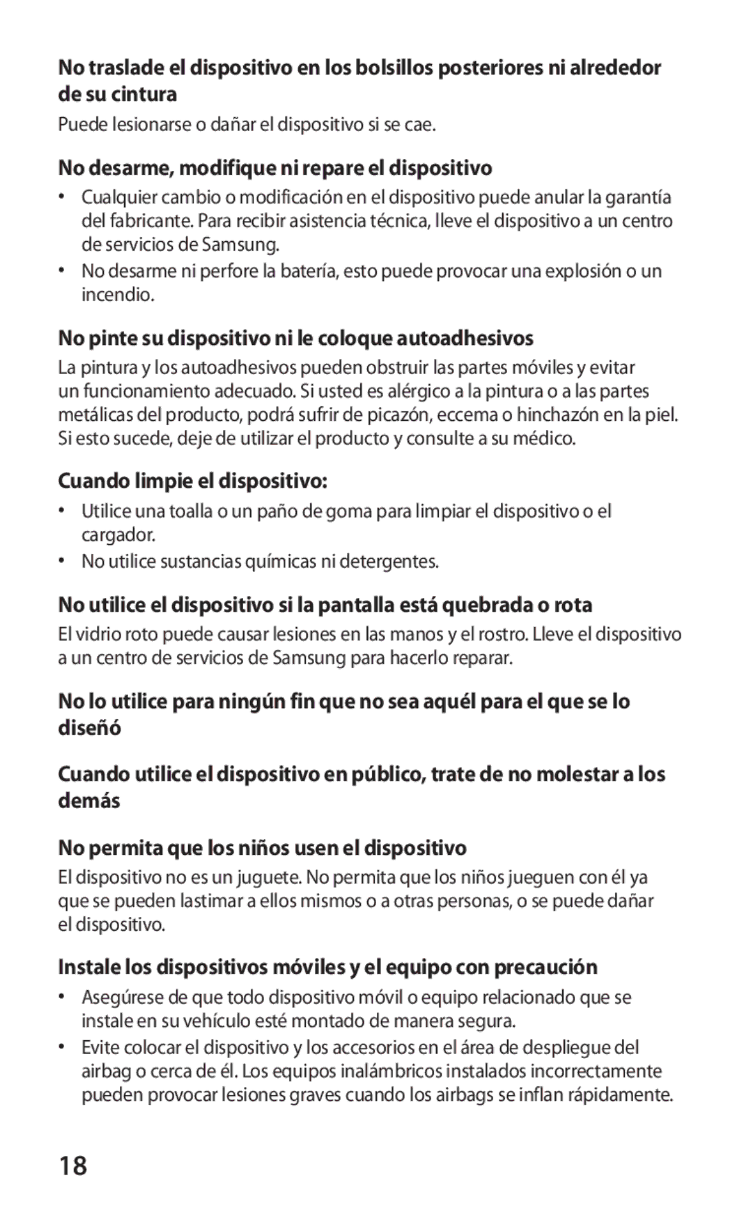 Samsung GT-P7510UWDFOP No desarme, modifique ni repare el dispositivo, No pinte su dispositivo ni le coloque autoadhesivos 