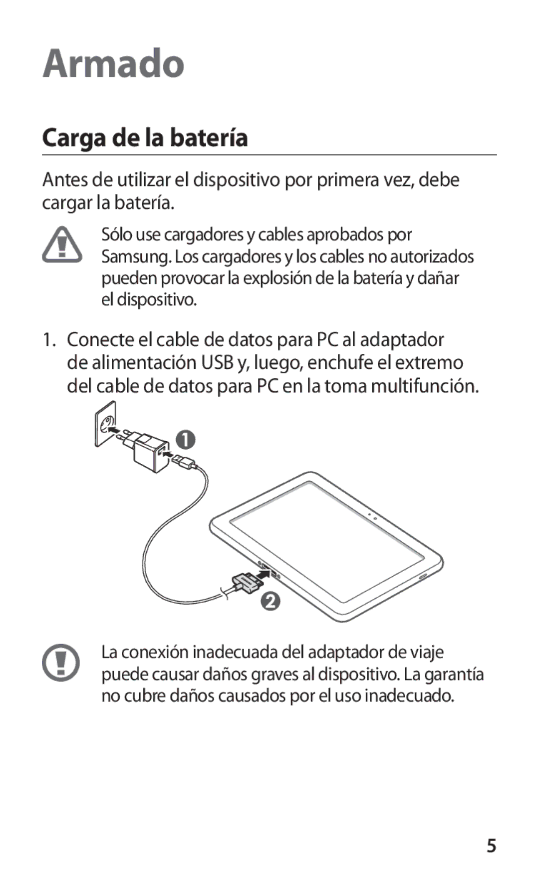 Samsung GT-P7510FKDFOP, GT-P7510UWDFOP manual Armado, Carga de la batería 