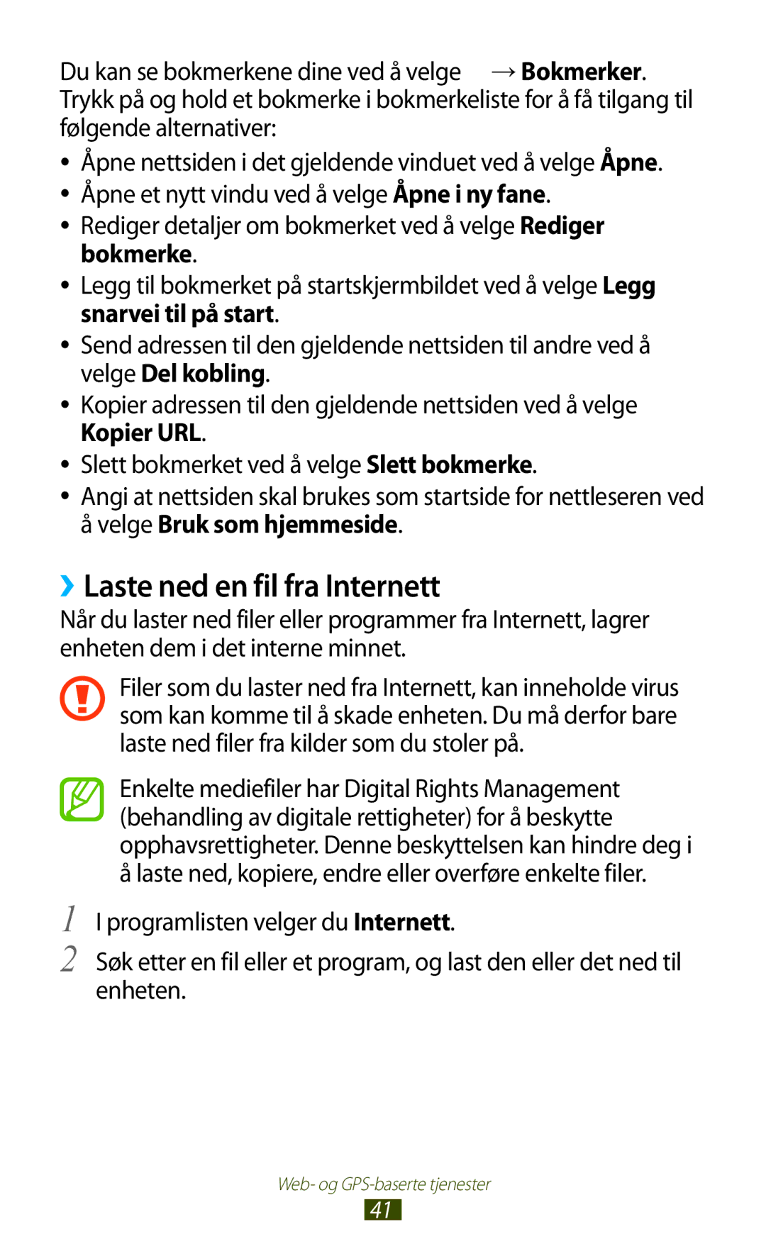 Samsung GT-P7510FKDNEE, GT-P7510UWDNEE, GT-P7510UWENEE manual ››Laste ned en fil fra Internett, Velge Bruk som hjemmeside 