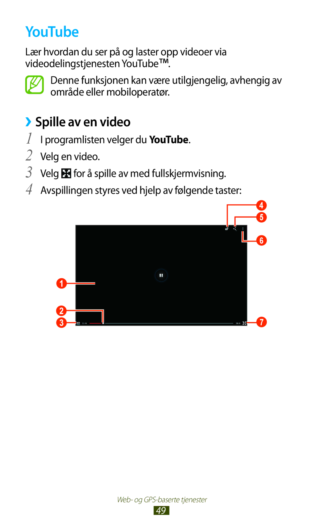 Samsung GT-P7510UWDNEE, GT-P7510UWENEE manual ››Spille av en video, Programlisten velger du YouTube. Velg en video 