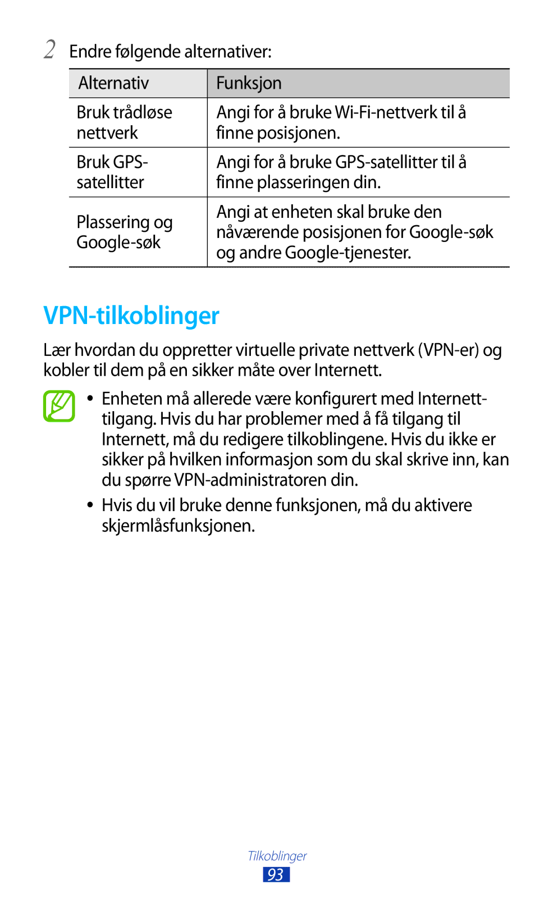 Samsung GT-P7510ZWDNEE, GT-P7510UWDNEE, GT-P7510UWENEE manual VPN-tilkoblinger, Google-søk, Og andre Google-tjenester 