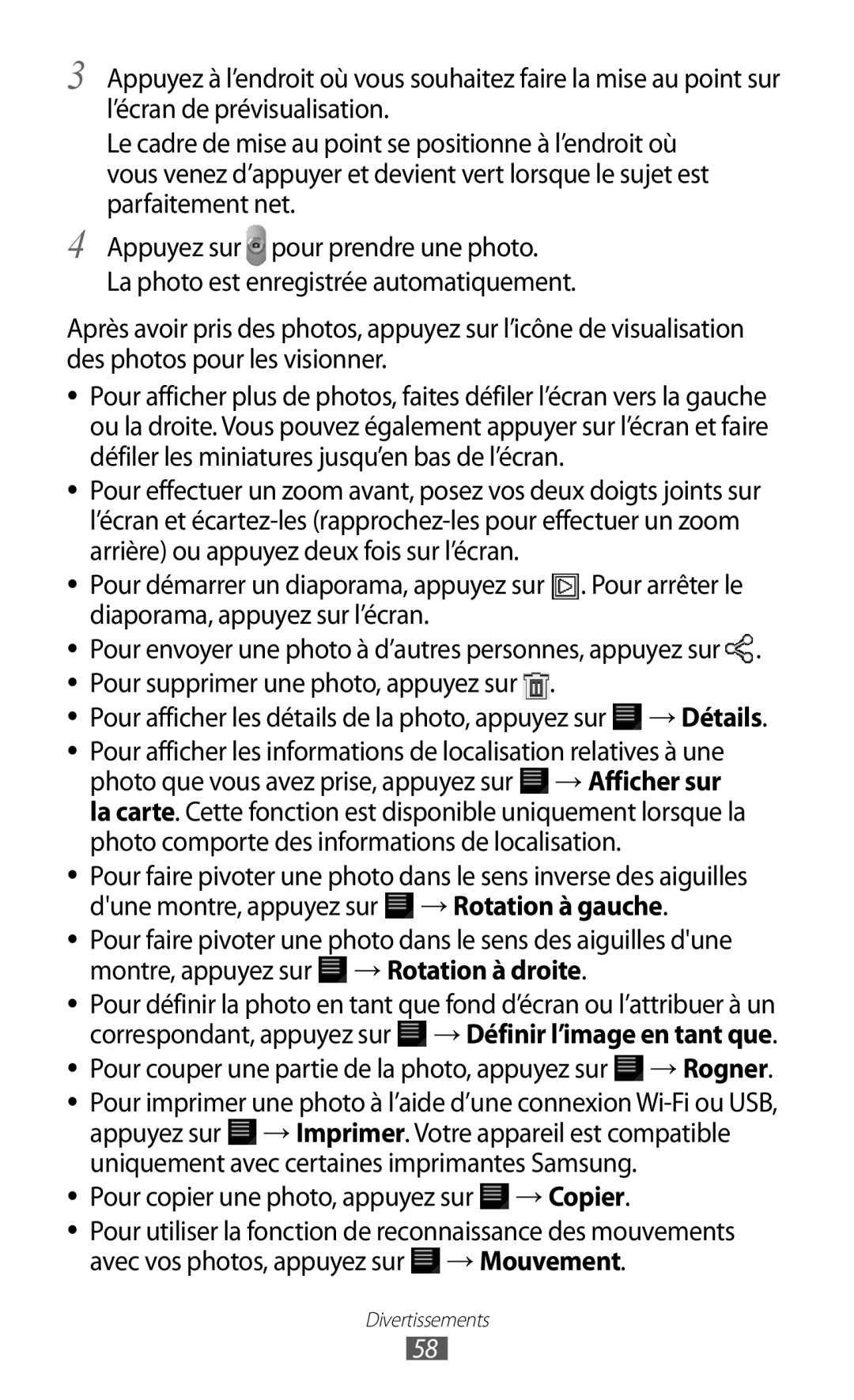 Samsung GT-P7510UWAXEF, GT-P7510UWDXEF, GT-P7510UWDFTM, GT-P7510FKDXEF Pour afficher les détails de la photo, appuyez sur 