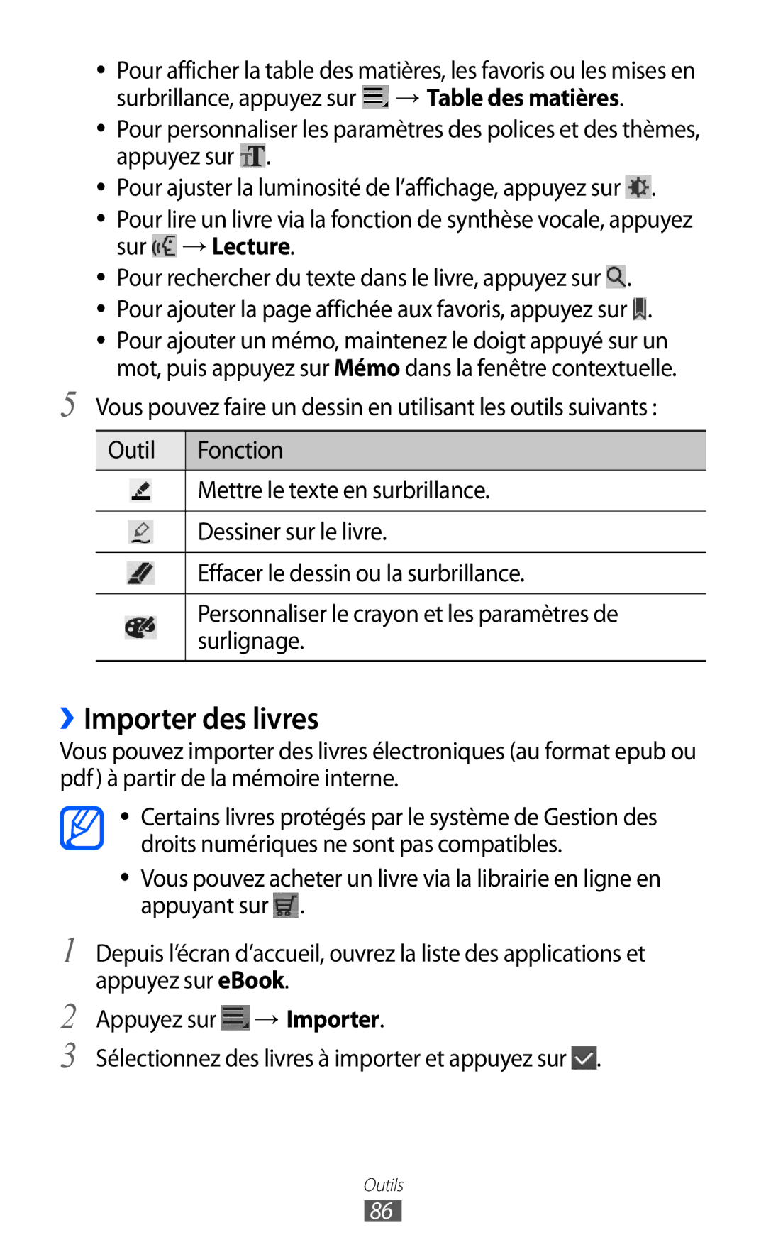 Samsung GT-P7510FKAXEF, GT-P7510UWDXEF, GT-P7510UWDFTM, GT-P7510UWAXEF, GT-P7510FKDXEF, GT-P7510FKDFTM ››Importer des livres 