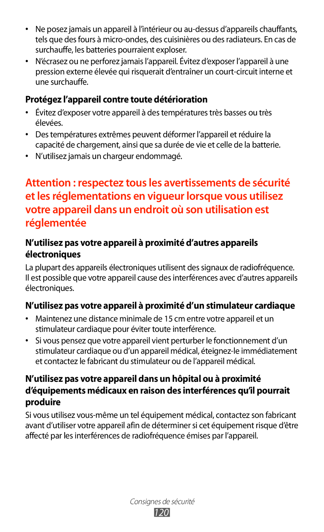 Samsung GT-P7510UWDXEF, GT-P7510UWDFTM, GT-P7510UWAXEF, GT-P7510FKDXEF 120, Protégez l’appareil contre toute détérioration 