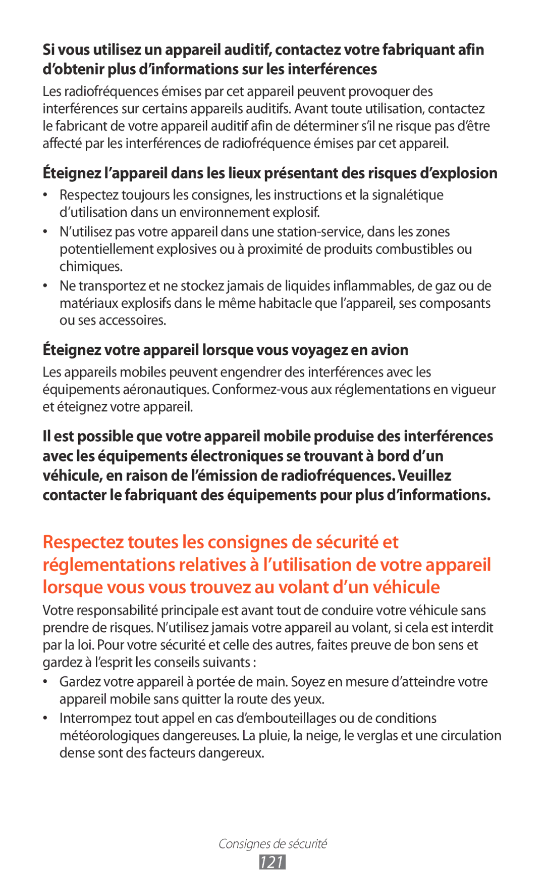 Samsung GT-P7510UWDFTM, GT-P7510UWDXEF, GT-P7510UWAXEF manual 121, Éteignez votre appareil lorsque vous voyagez en avion 