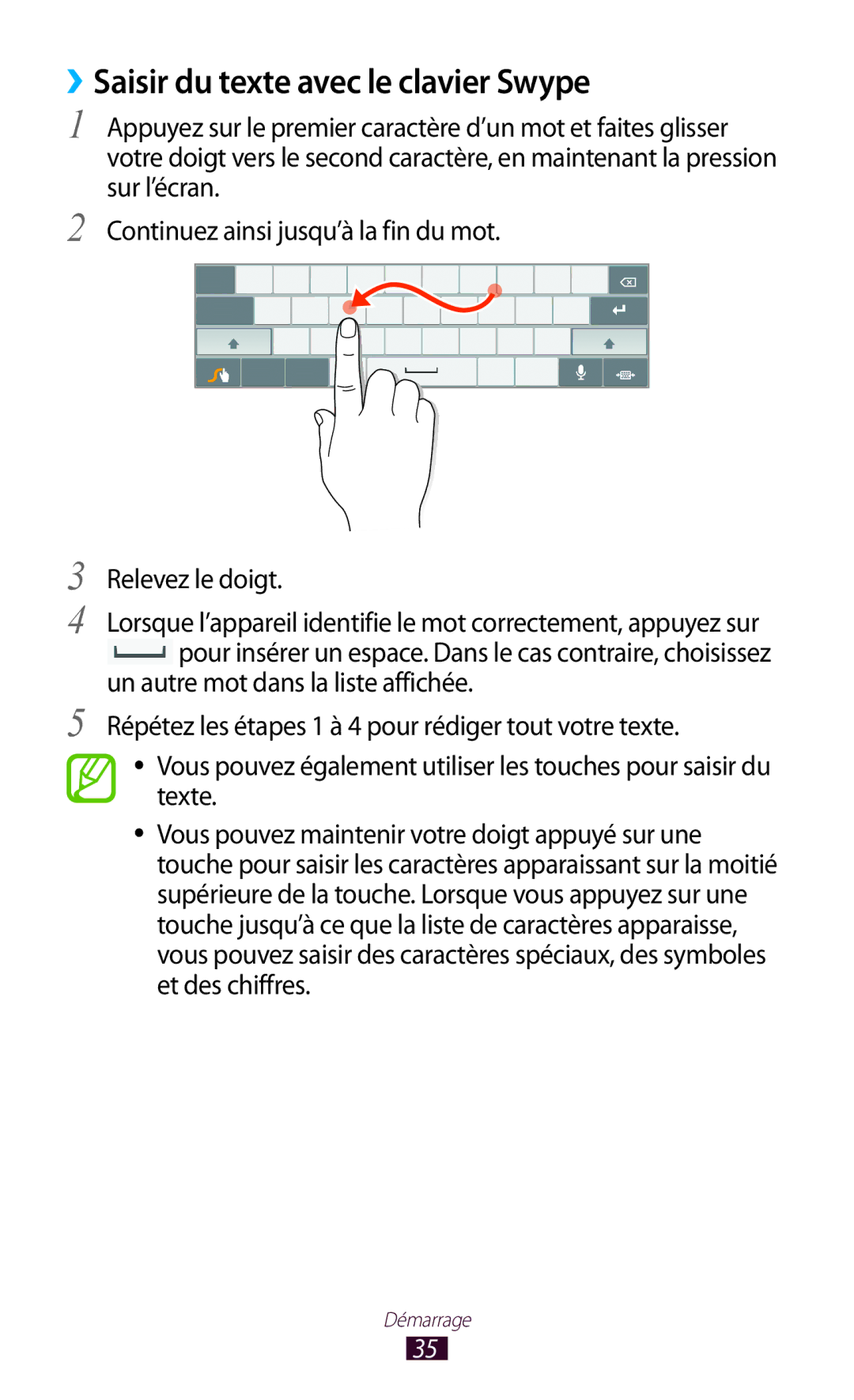 Samsung GT-P7510FKDXEF, GT-P7510UWDXEF, GT-P7510UWDFTM, GT-P7510UWAXEF manual ››Saisir du texte avec le clavier Swype 