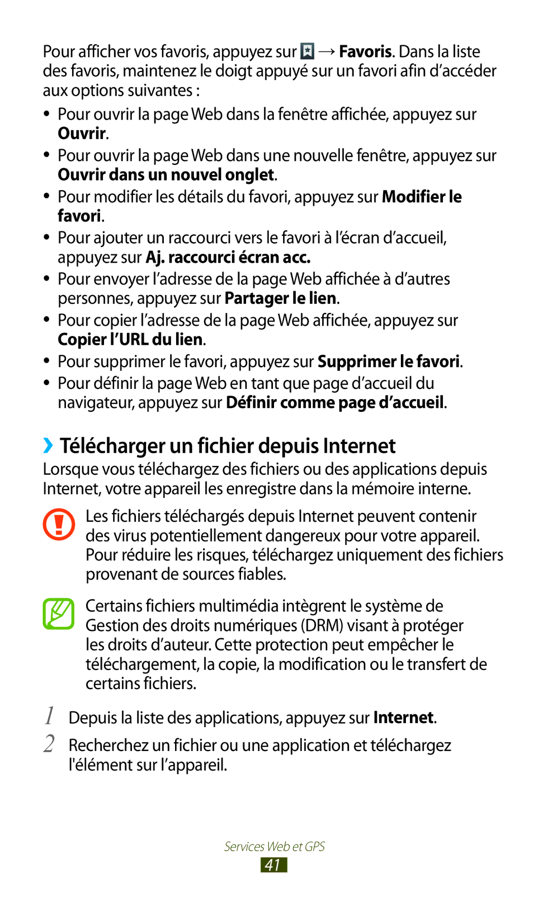 Samsung GT-P7510UWDFTM, GT-P7510UWDXEF, GT-P7510UWAXEF, GT-P7510FKDXEF manual ››Télécharger un fichier depuis Internet 