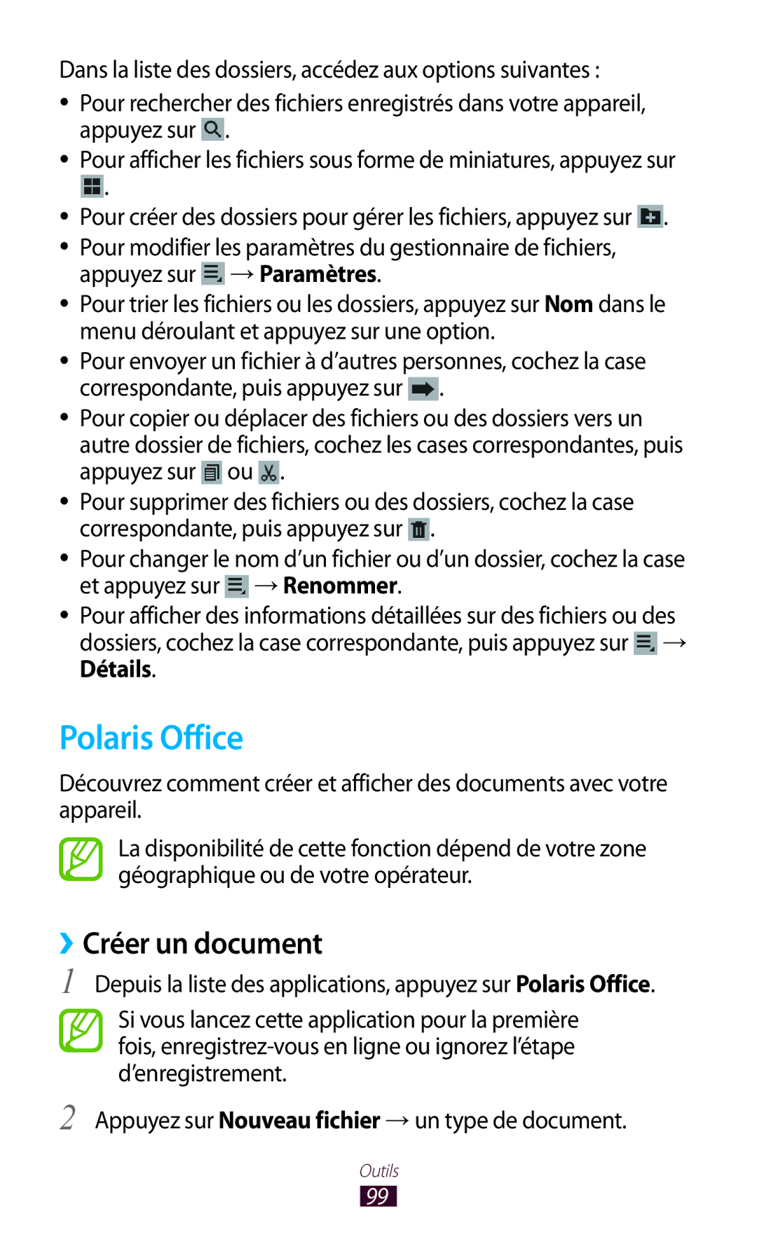 Samsung GT-P7510FKDXEF, GT-P7510UWDXEF, GT-P7510UWDFTM, GT-P7510UWAXEF, GT-P7510FKDFTM Polaris Office, ››Créer un document 
