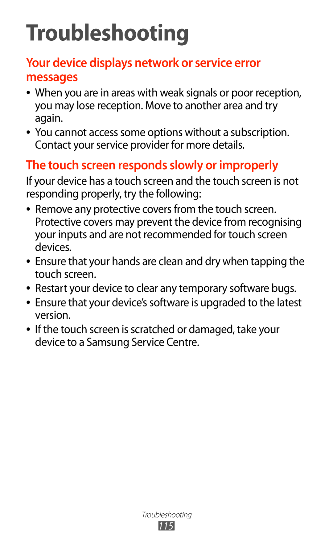 Samsung GT-P7510FKASER, GT-P7510UWEDBT, GT-P7510FKDDBT, GT-P7510FKEDBT, GT-P7510FKDATO, GT-P7510FKADBT manual Troubleshooting 