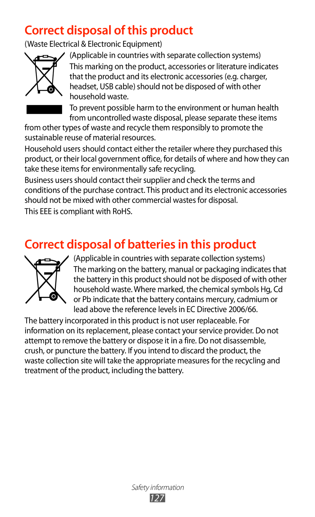 Samsung GT-P7510UWDFTM, GT-P7510UWEDBT, GT-P7510FKDDBT, GT-P7510FKEDBT, GT-P7510FKDATO manual Correct disposal of this product 