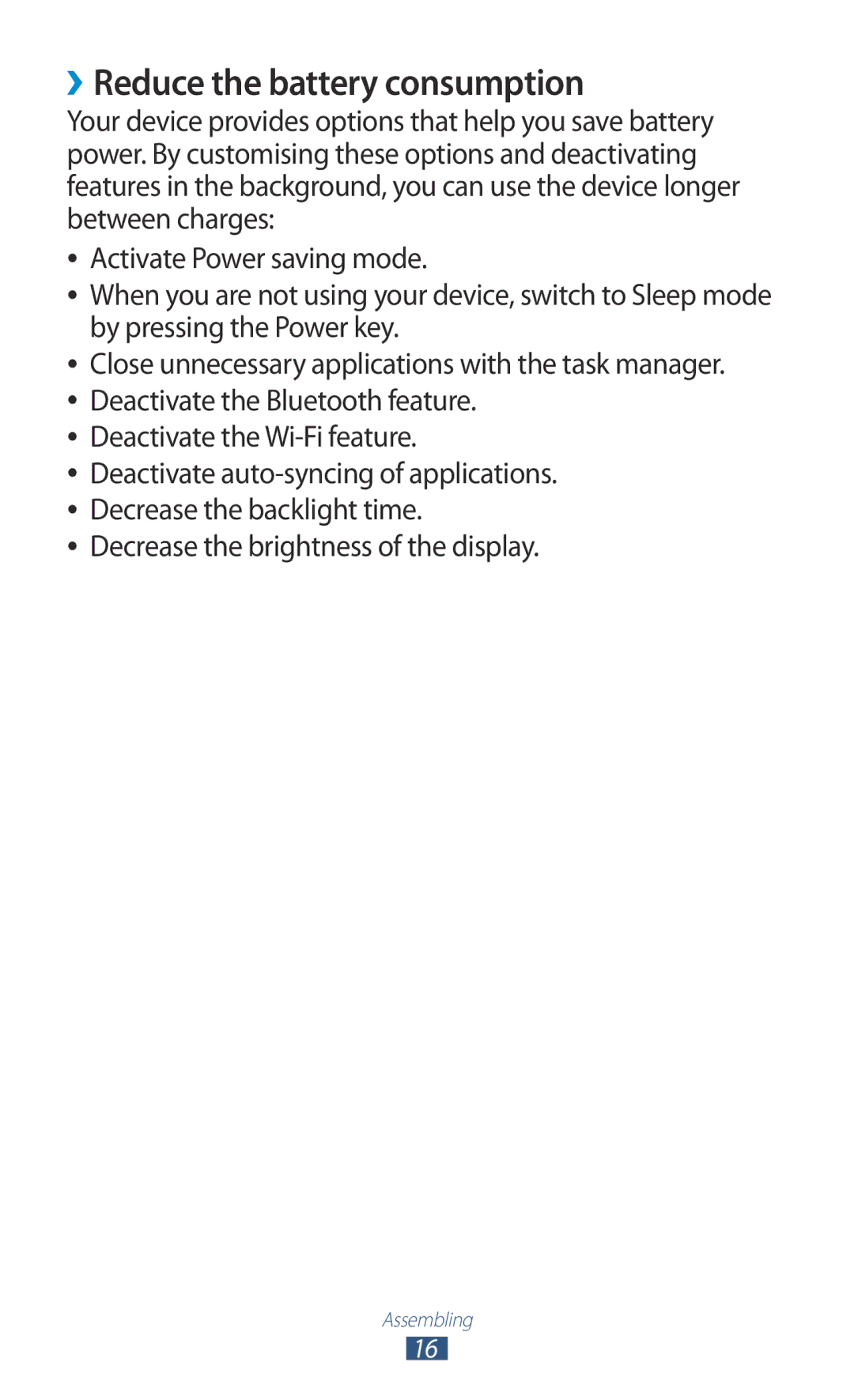 Samsung GT-P7510FKDITV, GT-P7510UWEDBT manual ››Reduce the battery consumption, Decrease the brightness of the display 