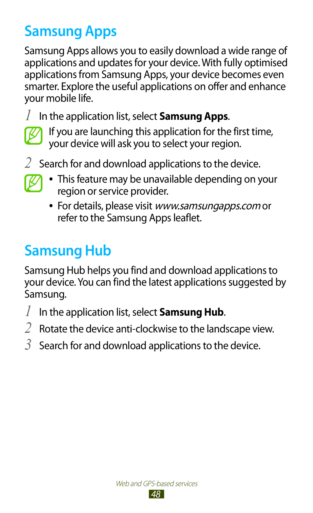 Samsung GT-P7510UWDXSK, GT-P7510UWEDBT, GT-P7510FKDDBT, GT-P7510FKEDBT, GT-P7510FKDATO manual Samsung Apps, Samsung Hub 