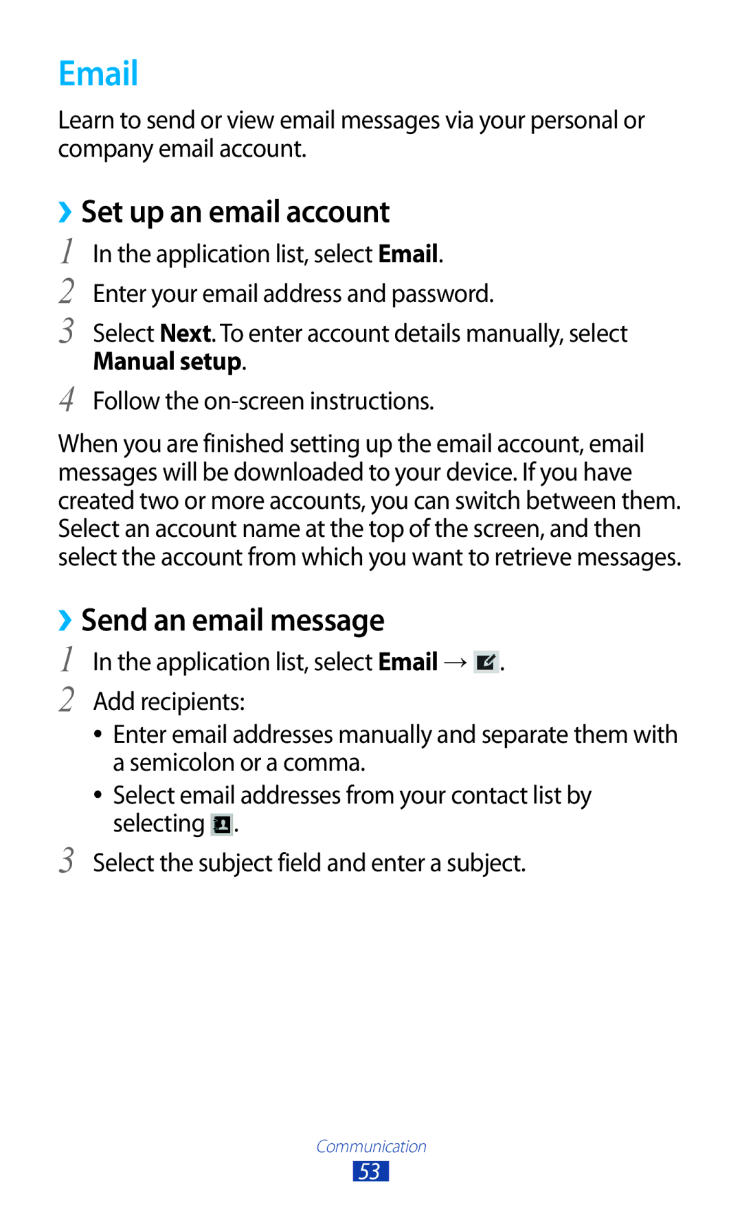 Samsung GT-P7510UWASER, GT-P7510UWEDBT, GT-P7510FKDDBT, GT-P7510FKEDBT, GT-P7510FKDATO manual ››Set up an email account 