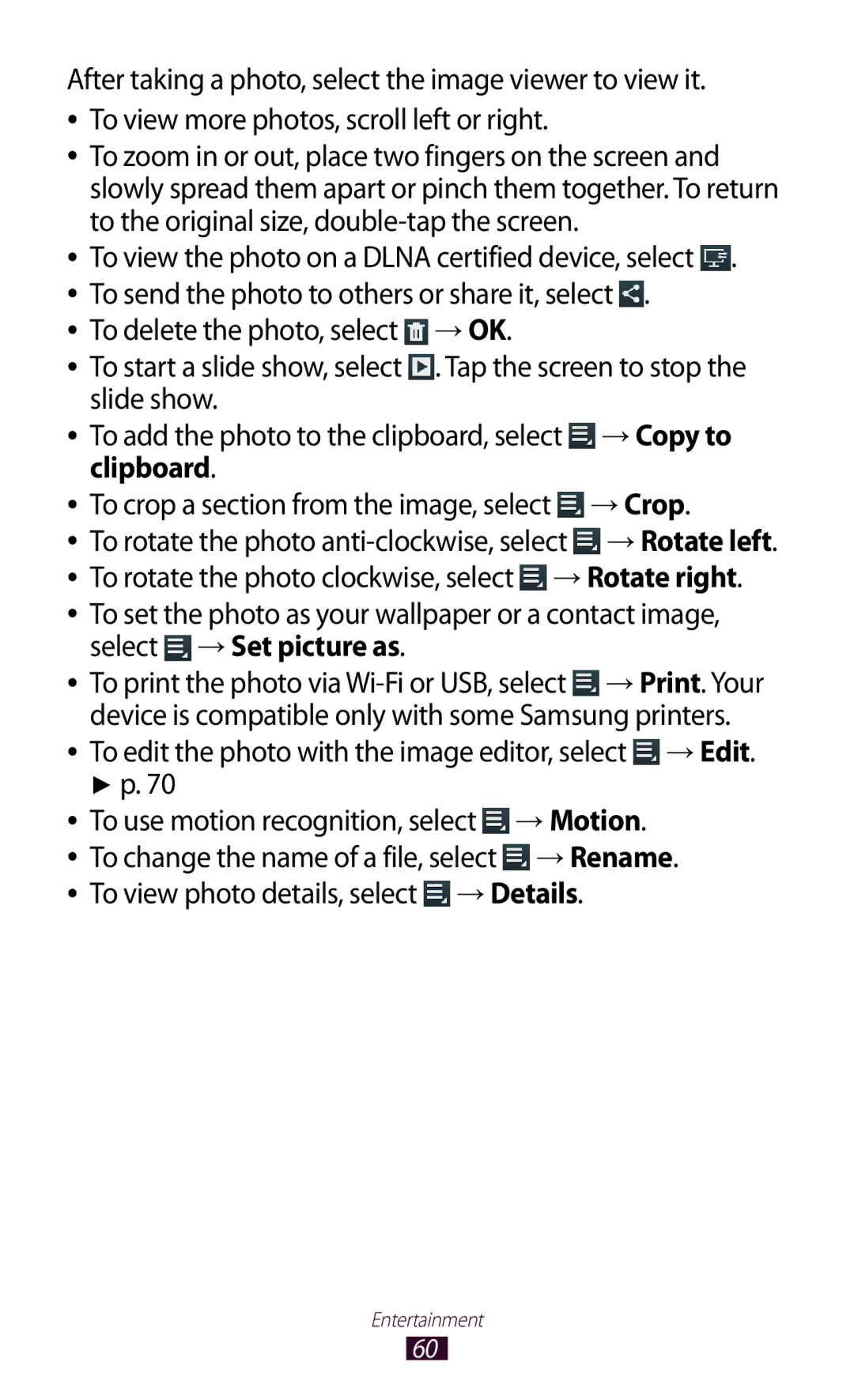 Samsung GT-P7510FKDDBT, GT-P7510UWEDBT, GT-P7510FKEDBT, GT-P7510FKDATO, GT-P7510FKADBT manual To delete the photo, select 