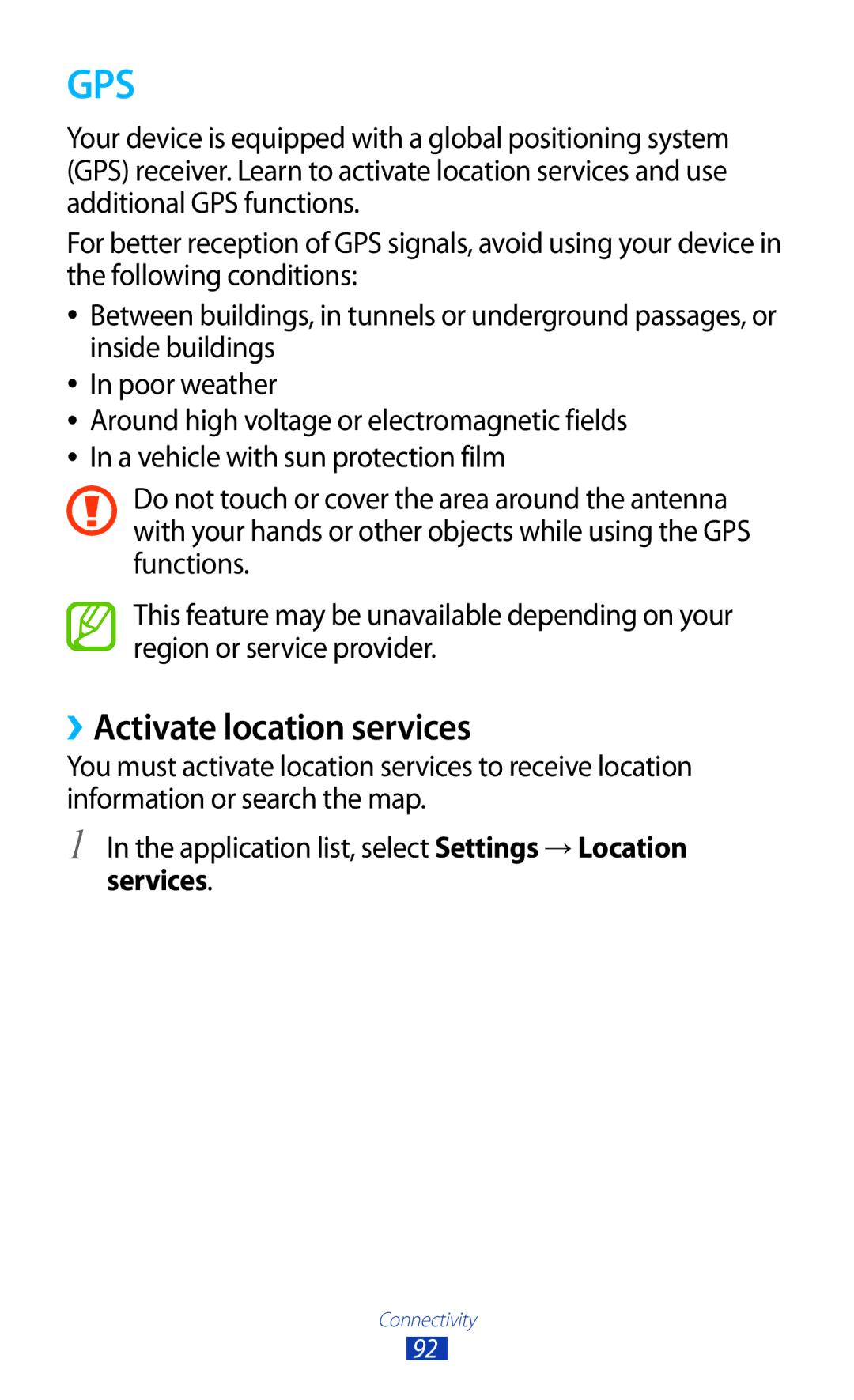 Samsung GT-P7510UWDHAJ, GT-P7510UWEDBT, GT-P7510FKDDBT, GT-P7510FKEDBT, GT-P7510FKDATO ››Activate location services, Services 