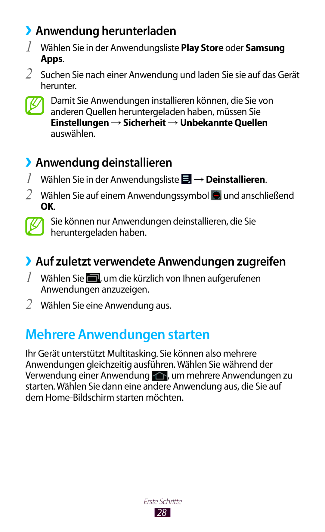 Samsung GT-P7510FKADBT, GT-P7510UWEDBT Mehrere Anwendungen starten, ››Anwendung herunterladen, ››Anwendung deinstallieren 