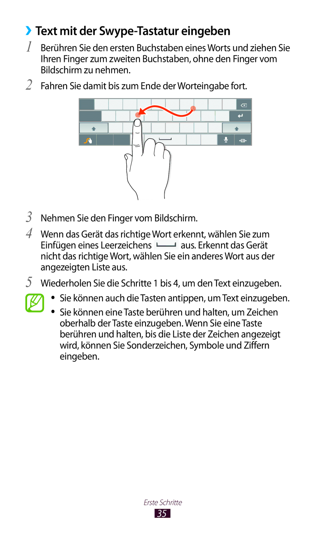 Samsung GT-P7510FKDATO, GT-P7510UWEDBT, GT-P7510FKDDBT, GT-P7510FKEDBT, GT-P7510FKADBT ››Text mit der Swype-Tastatur eingeben 