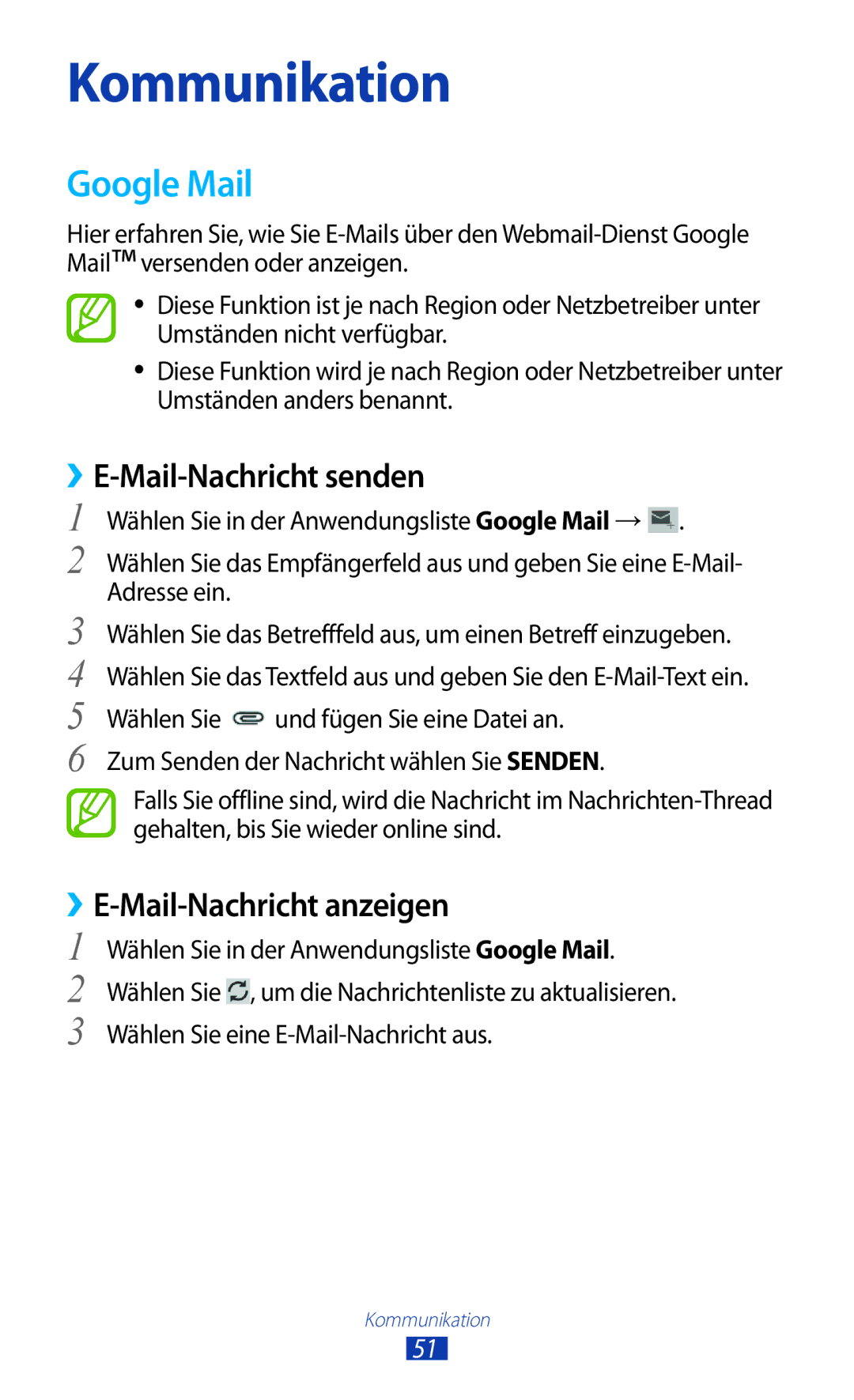 Samsung GT-P7510FKDATO, GT-P7510UWEDBT, GT-P7510FKDDBT manual Google Mail, ››E-Mail-Nachricht senden, Mail-Nachricht anzeigen 