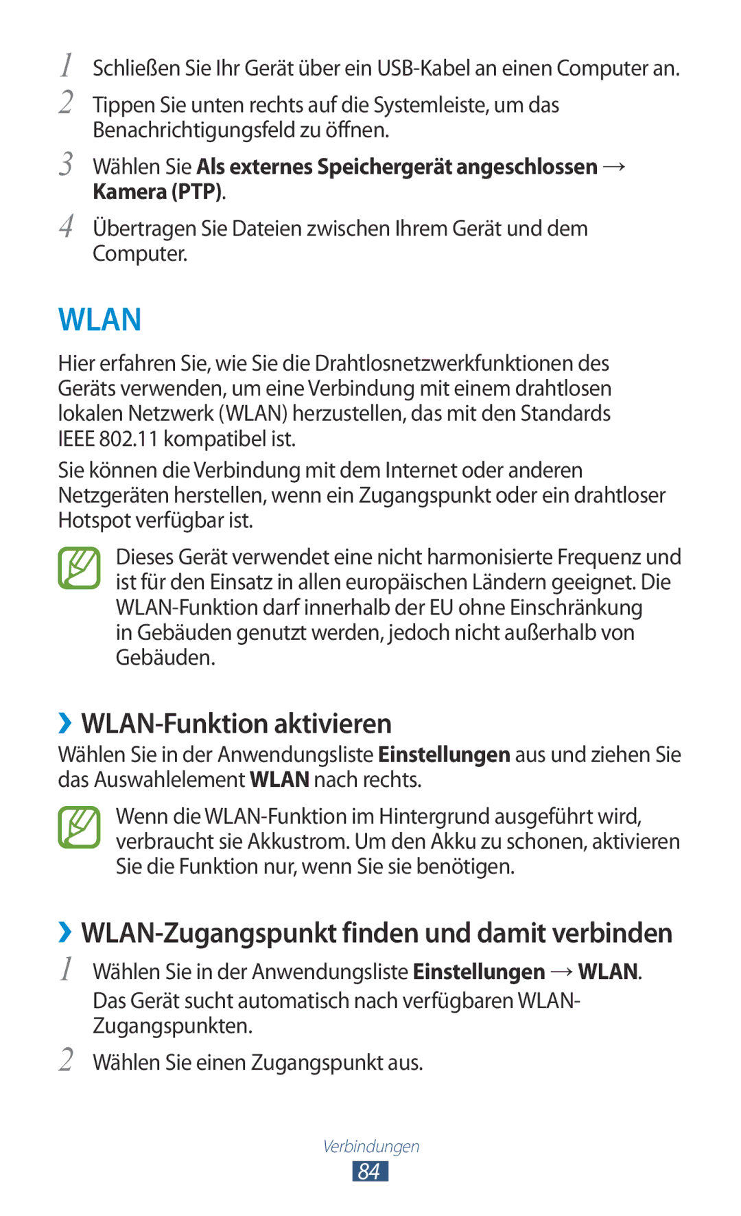 Samsung GT-P7510FKADBT manual ››WLAN-Funktion aktivieren, Gebäuden genutzt werden, jedoch nicht außerhalb von Gebäuden 