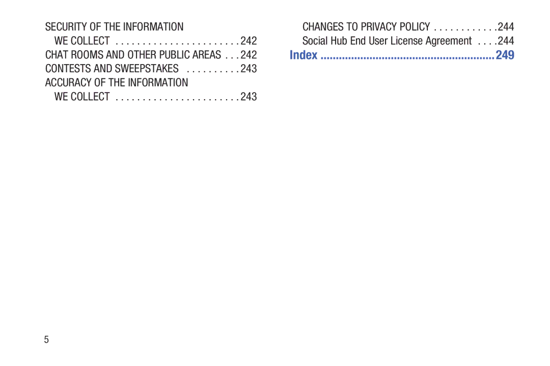 Samsung GT-P7510MAVXAB, GT-P7510UWVXAB, GT-P7510MAYXAB user manual 249, 244, 242, 243, Social Hub End User License Agreement 