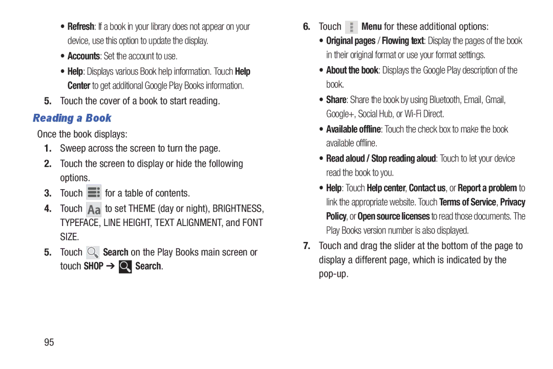 Samsung GT-P7510MAVXAB, GT-P7510UWVXAB, GT-P7510MAYXAB user manual Reading a Book, Touch Shop Search 