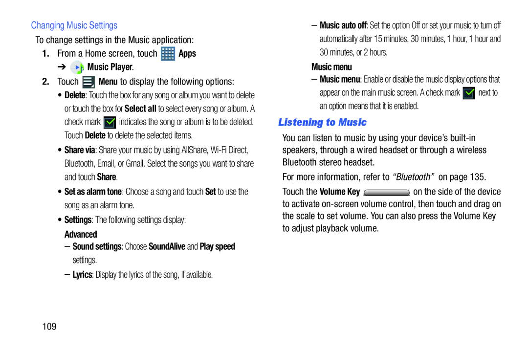 Samsung GT-P7510UWVXAB, GT-P7510MAVXAB, GT-P7510MAYXAB user manual Changing Music Settings, Advanced, Music menu 