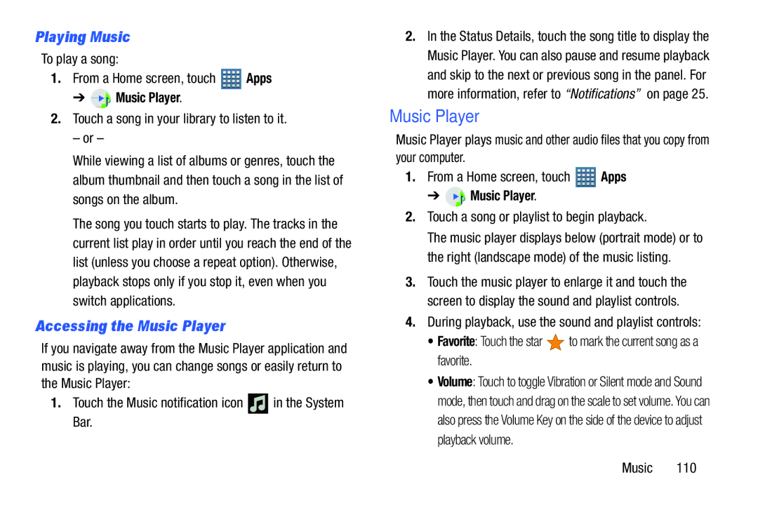 Samsung GT-P7510MAVXAB, GT-P7510UWVXAB Accessing the Music Player, Touch a song or playlist to begin playback 