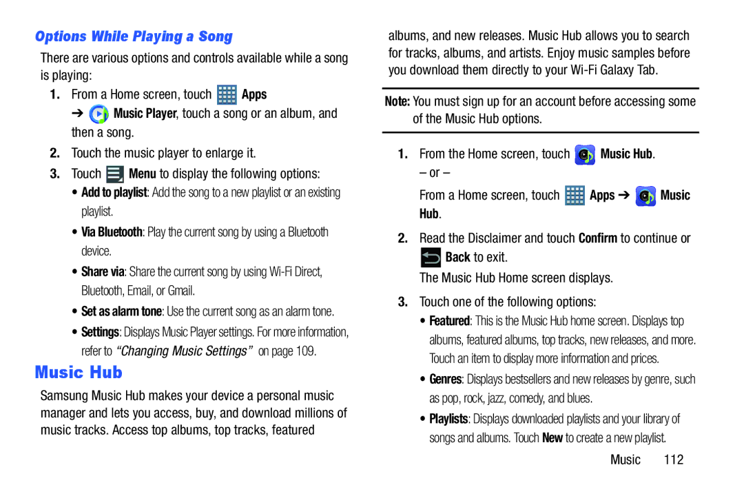 Samsung GT-P7510UWVXAB, GT-P7510MAVXAB, GT-P7510MAYXAB Music Hub, Read the Disclaimer and touch Confirm to continue or 