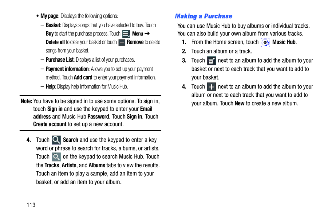 Samsung GT-P7510MAVXAB, GT-P7510UWVXAB user manual Making a Purchase, My page Displays the following options, Your basket 