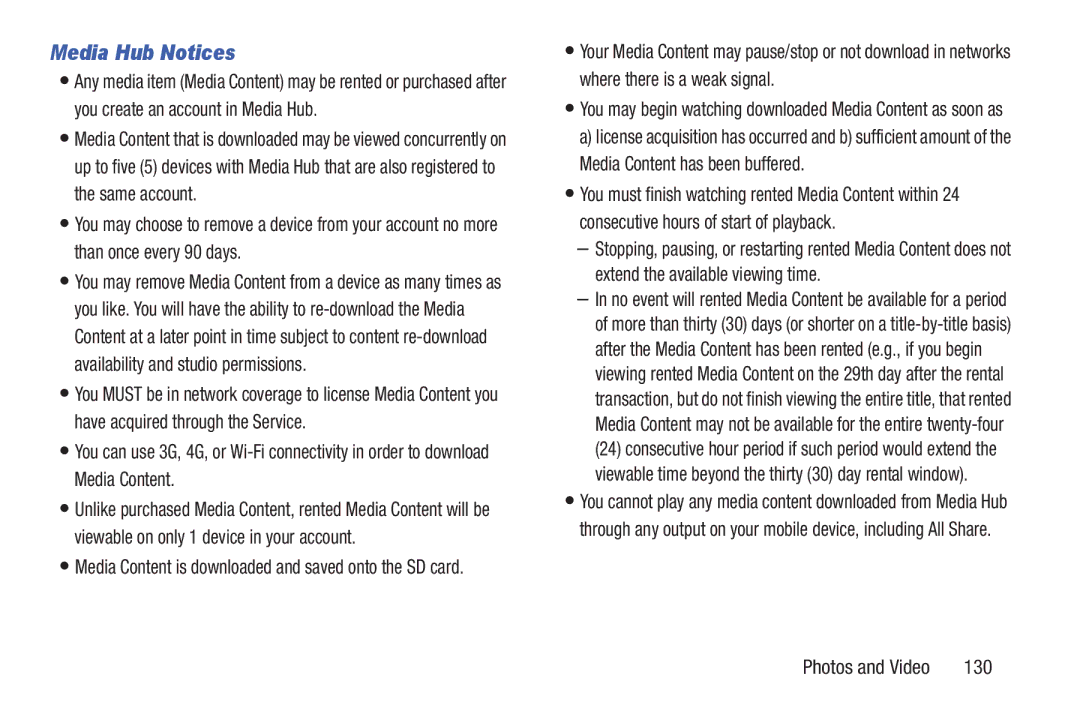 Samsung GT-P7510UWVXAB, GT-P7510MAVXAB, GT-P7510MAYXAB user manual Media Hub Notices, 130 